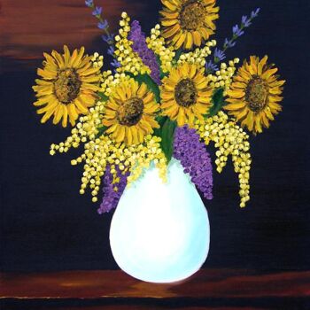 Peinture intitulée "Bouquet de Soleil." par Rita Revil, Œuvre d'art originale, Huile