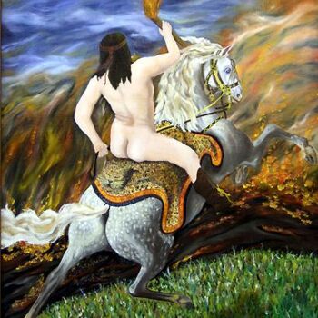 Peinture intitulée "Le cavalier du Feu." par Rita Revil, Œuvre d'art originale, Huile