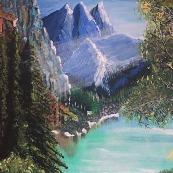 Painting titled "Emerald Lake" by Rita Petrache, Original Artwork, Acrylic