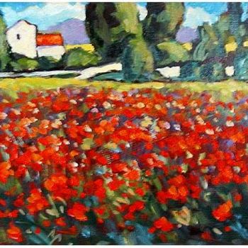 Painting titled "tuscany poppies" by Rita Monaco, Original Artwork, Oil