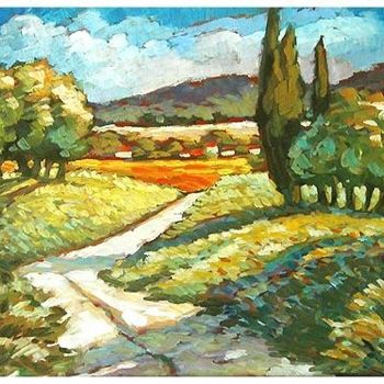 Malerei mit dem Titel "Sunny valley" von Rita Monaco, Original-Kunstwerk, Öl