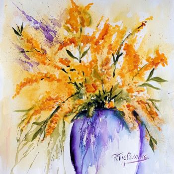 Pintura intitulada "Mimosa" por Rita Tielemans, Obras de arte originais, Aquarela