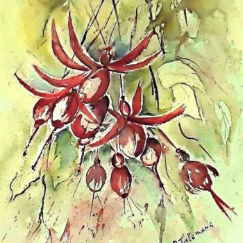 Ζωγραφική με τίτλο "Fuchsia, aquarel 50…" από Rita Tielemans, Αυθεντικά έργα τέχνης, Ακουαρέλα