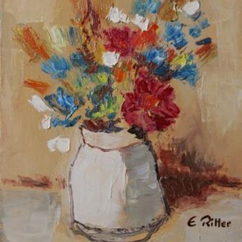 Pintura intitulada "Fleurs mauves" por Etienne Ritter, Obras de arte originais