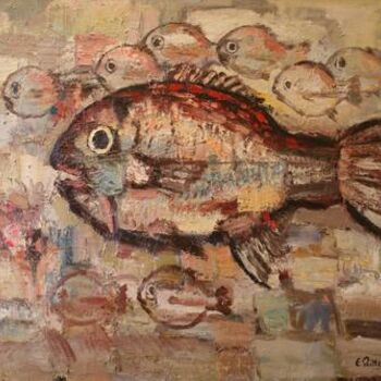 Painting titled "Les poissons" by Etienne Ritter, Original Artwork, Oil