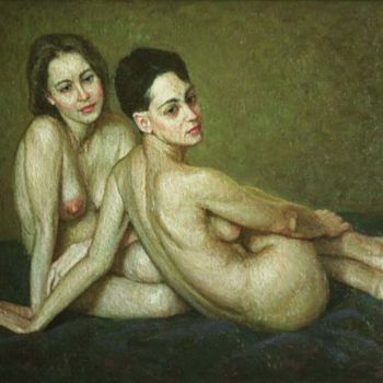 Ζωγραφική με τίτλο "Две женщины" από Игорь Разживин, Αυθεντικά έργα τέχνης, Λάδι