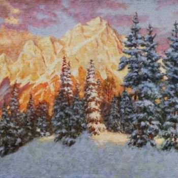 Pittura intitolato "Закат в горах." da Igor Razzhivin, Opera d'arte originale, Olio