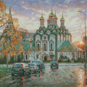 Painting titled "Комсомольский просп…" by Igor Razzhivin, Original Artwork, Oil