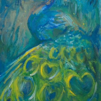 Painting titled "The Peacock" by River E. C. Darling, Original Artwork, Oil