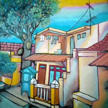 Painting titled "rumah kampung2" by Rizkandar, Original Artwork