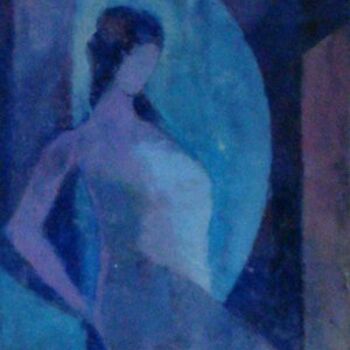 Malarstwo zatytułowany „woman in blue” autorstwa Rizwan Ali, Oryginalna praca, Olej