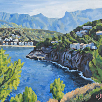 Peinture intitulée ""Cliffs At Port Sol…" par R J Burgon, Œuvre d'art originale