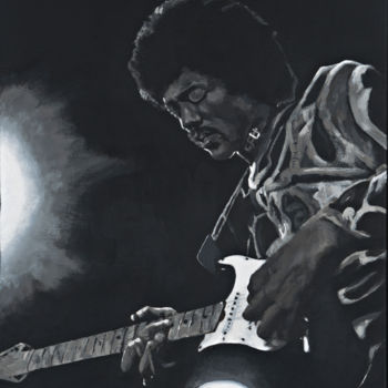 Schilderij getiteld ""Jimi Hendrix"" door R J Burgon, Origineel Kunstwerk