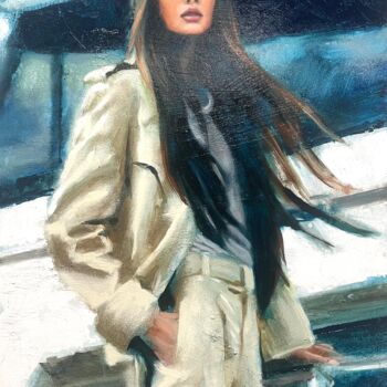 Painting titled "Asian girl on yacht…" by Hercules, Original Artwork, Oil