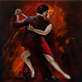 Painting titled "Danseurs de tango" by Régine Lamotte Doncieux, Original Artwork, Oil
