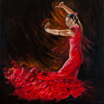 Schilderij getiteld "Danseuse flamenco" door Régine Lamotte Doncieux, Origineel Kunstwerk, Olie