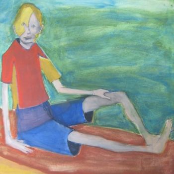 Painting titled "sitting kid 124pcp" by Richard Herr, Original Artwork, Acrylic