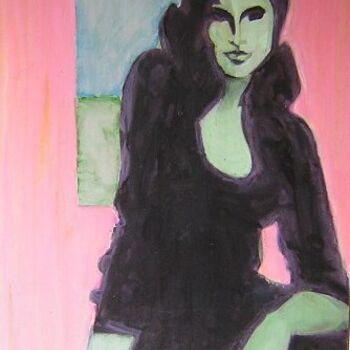 Painting titled "Woman in Black 56pfp" by Richard Herr, Original Artwork, Acrylic