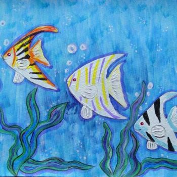 Картина под названием "Tropical Angel Fish" - Rlwinkart, Подлинное произведение искусства, Масло