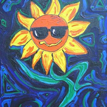 Картина под названием "Sunny the sunflower" - Rlwinkart, Подлинное произведение искусства, Масло