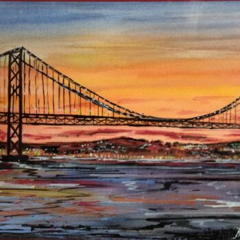 Painting titled "Ponte 25 de abril -…" by Rm Studio, Original Artwork, Watercolor