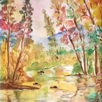 Painting titled "Rivière de montagne" by Rm Studio, Original Artwork, Watercolor