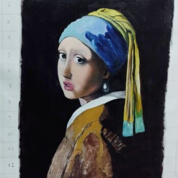 Schilderij getiteld "Girl with a pearl e…" door Ricardo Massucatto, Origineel Kunstwerk, Olie