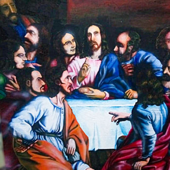 Painting titled "Last Supper" by Roberto Monterola Jr., Original Artwork, Acrylic