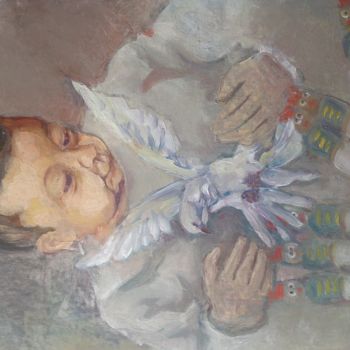 Pintura titulada "Niño-con-paloma.jpg" por Martiche, Obra de arte original