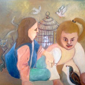 Painting titled "Niños-jugando-con-p…" by Martiche, Original Artwork, Oil