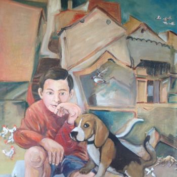 Pittura intitolato "Chico-con-perro.jpg" da Martiche, Opera d'arte originale, Olio