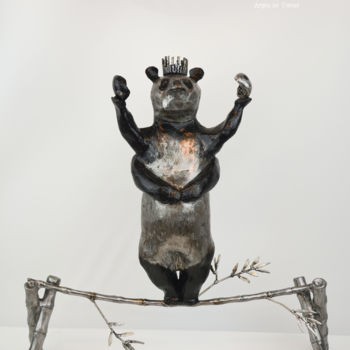 Sculpture titled "Bamboo Panda by Art…" by Artiste Les Tordus, Original Artwork, Metals