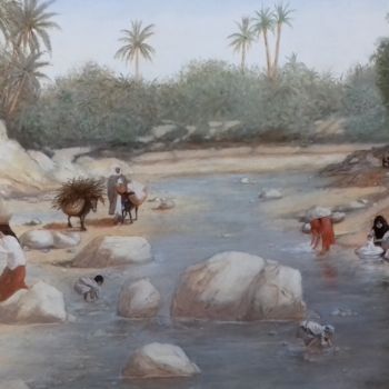 Painting titled "Lavandières à la ri…" by Annie Gaurenne, Original Artwork, Oil