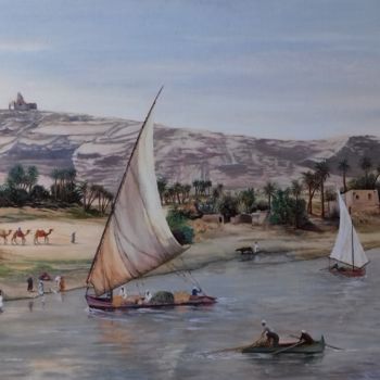 Schilderij getiteld "Vivre avec le Nil" door Annie Gaurenne, Origineel Kunstwerk, Olie