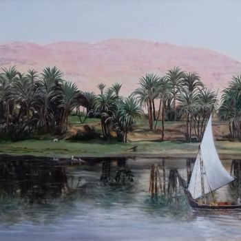 Pintura titulada "Miroir du Nil" por Annie Gaurenne, Obra de arte original, Oleo
