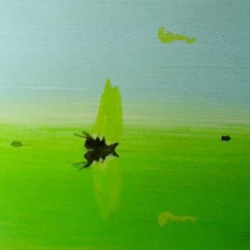 Painting titled "Green sailingboat" by Rob Arbouw, Original Artwork, Oil