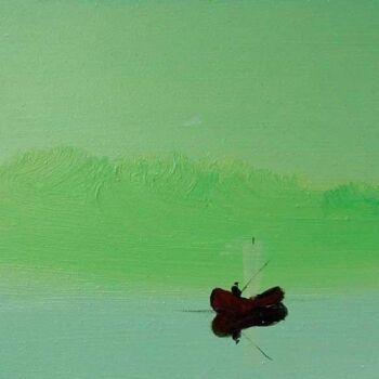Painting titled "Green lagoon and a…" by Rob Arbouw, Original Artwork, Oil
