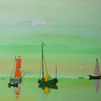 Peinture intitulée "Coloured fisherboat…" par Rob Arbouw, Œuvre d'art originale