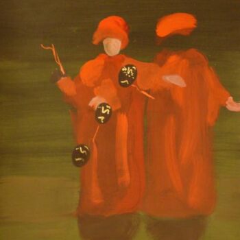 Pintura intitulada "Hopping puppets" por Rob Arbouw, Obras de arte originais, Óleo