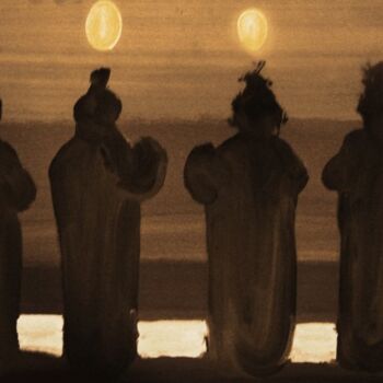 Pittura intitolato "Four Kabuki players" da Rob Arbouw, Opera d'arte originale, Olio