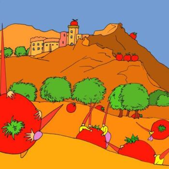 Pittura intitolato "The tomato-factory" da Rob Arbouw, Opera d'arte originale, Olio