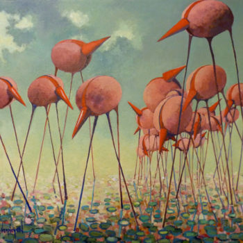 Schilderij getiteld "birds" door Rob Verheyen, Origineel Kunstwerk, Olie