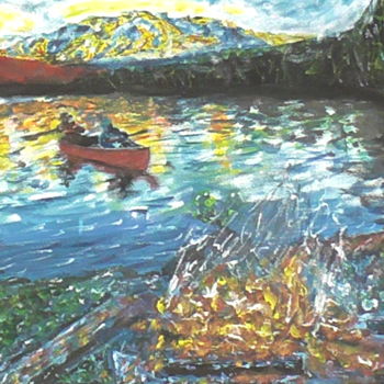 Painting titled "Boat On A Lake" by Robbie Nuwanda, Original Artwork, Acrylic