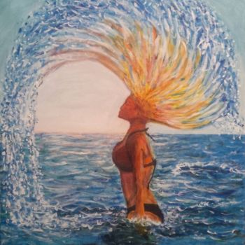 Painting titled "Ocean Hair Flick" by Robbie Nuwanda, Original Artwork, Acrylic
