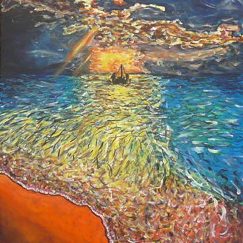 Painting titled "Ship At Sea" by Robbie Nuwanda, Original Artwork, Acrylic