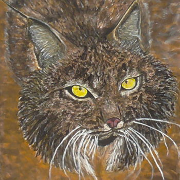 Painting titled "Iberian Lynx" by Robbie Nuwanda, Original Artwork, Acrylic
