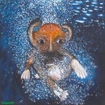 Painting titled "Beagle Puppy Swimmi…" by Robbie Nuwanda, Original Artwork, Acrylic