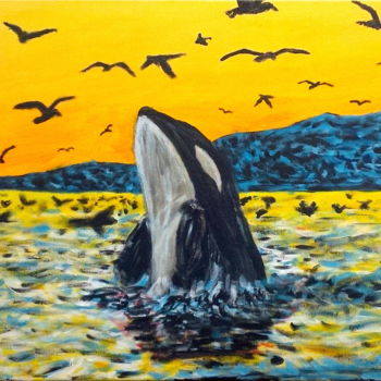 Painting titled "Orca" by Robbie Nuwanda, Original Artwork, Acrylic