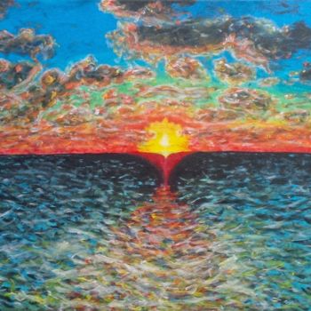 Painting titled "Sun Rise At Sea" by Robbie Nuwanda, Original Artwork, Acrylic