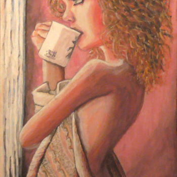 Painting titled "Coffee At The Window" by Robbie Nuwanda, Original Artwork, Acrylic